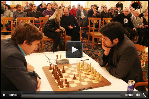 Comienzo de la partida Nakamura-Karjakin - Zúrich 2015 ronda 3 (GM Jordi Magem)