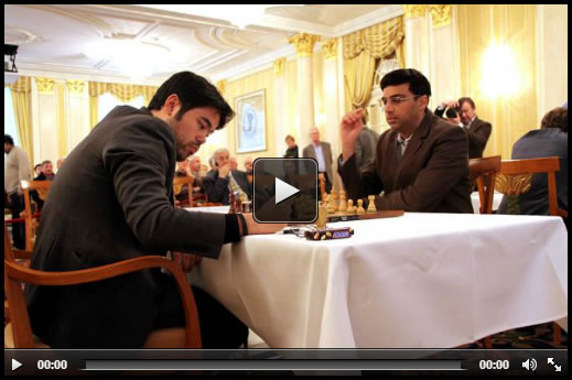 Comienzo de la partida Anand-Nakamura - Zúrich ronda 4 (GM Andrés Rodríguez)